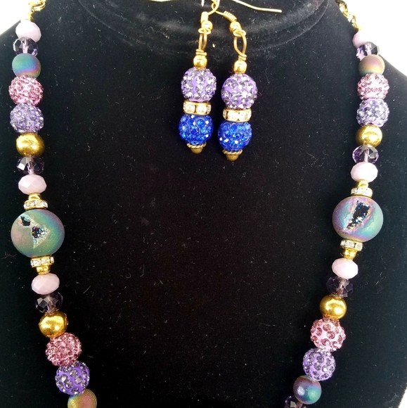 Druzy Crystal Necklace and Earrings Set - Picture 2 of 3